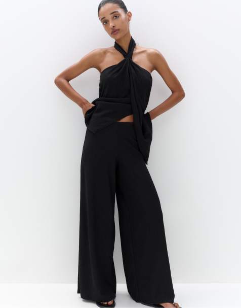 Pull&Bear Voluminous crepe pants in black