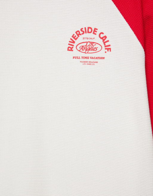 Pull&Bear Waffle-knit raglan sleeve t-shirt in red, 6 of 7