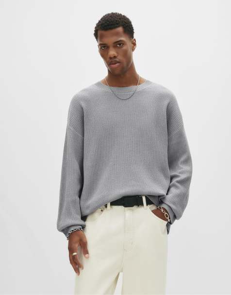 Pull&Bear Waffle-knit sweater in grey marl - view 1
