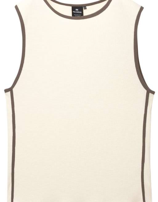 Pull&Bear waffle knit vest top in beige