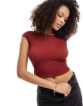[Pull & Bear] Pull & Bear waffle texture top in rust red M RED
