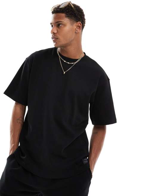 Pull&Bear waffle textured t-shirt in black (part of a set)