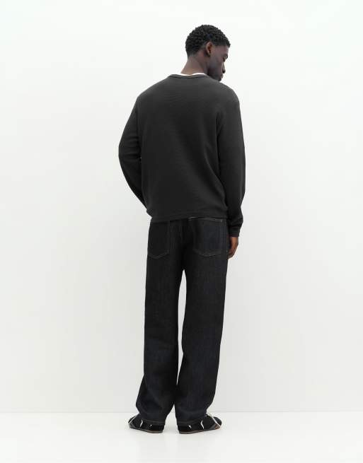 Pull&Bear wafflegebreid T-shirt met lange mouwen in grijs, 2 van 7