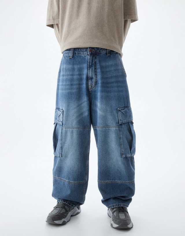 Pull&Bear - washed denim skater cargos in blue