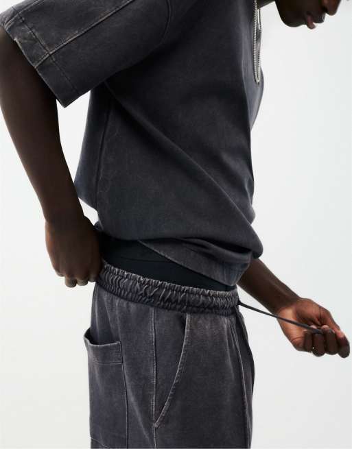 Pull&Bear Washed-effect jogger trousers in black, 5 of 7