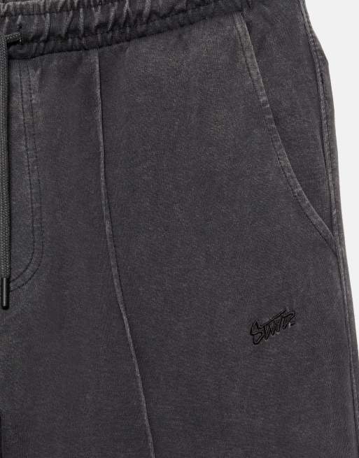 Pull&Bear Washed-effect jogger trousers in black, 7 of 7