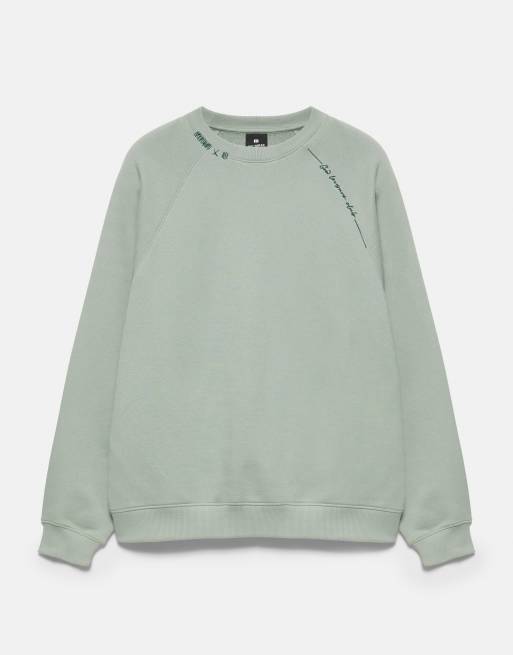 Pull&Bear Washed effect raglan sweatshirt in green, 7 of 7
