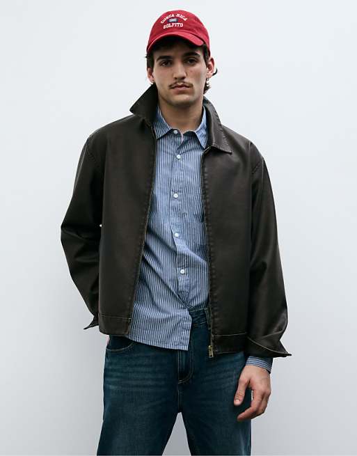 Pull&Bear Washed faux leather jacket in dark grey