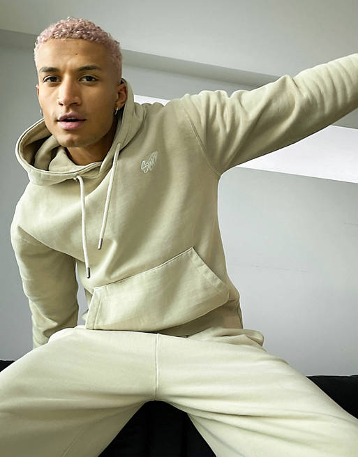 Pull&Bear washed hoodie in beige co-ord