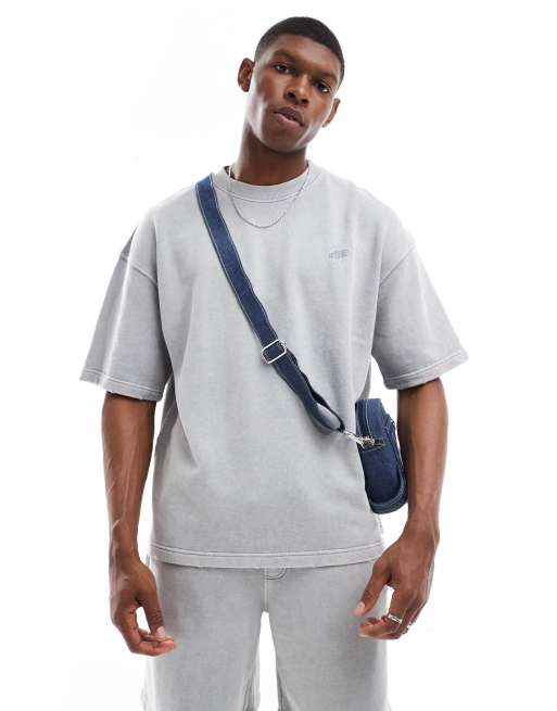Pull&Bear washed jersey co-ord t-shirt in light grey