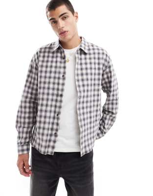 Pull & Bear Washed Plaid Shirt In Gray-green