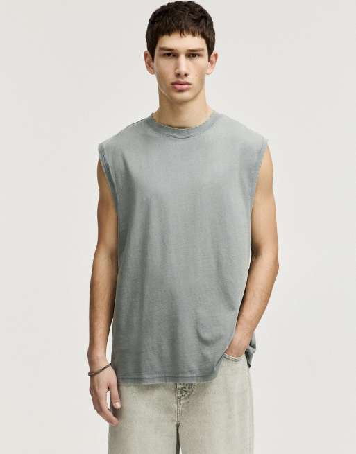 Pull&Bear washed sleeveless t-shirt in green