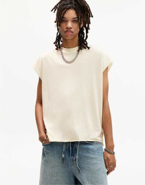 Pull&Bear washed sleeveless t-shirt in off white - view 1