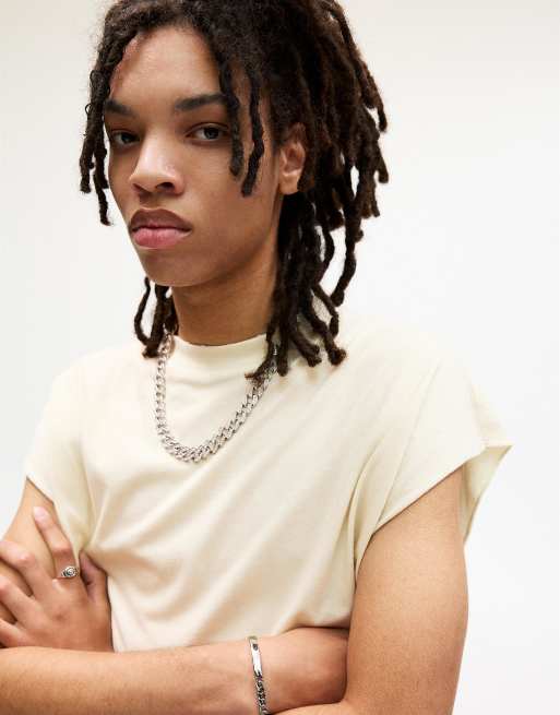 Pull&Bear Washed sleeveless t-shirt in off white