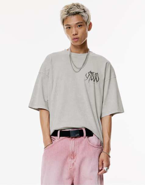 Pull&Bear Washed stwd t-shirt in grey