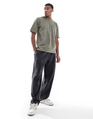 washed wide leg sweatpants in charcoal-Gray