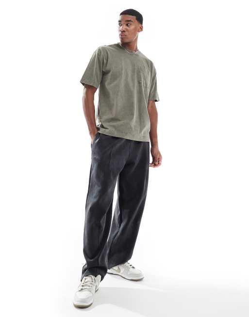 Pull&Bear washed wide leg trackies in charcoal