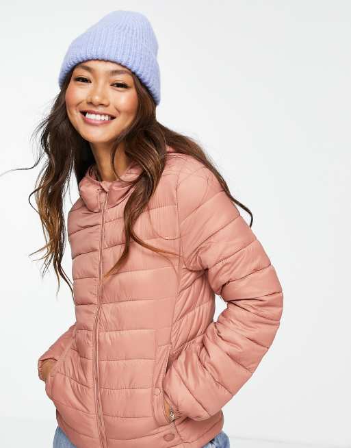 Pull&Bear – Wattierte Jacke mit Kapuze und Reißverschluss vorne in
