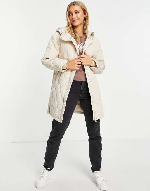 Pull&Bear – Wattierte Steppjacke in Ecru mit Kapuze