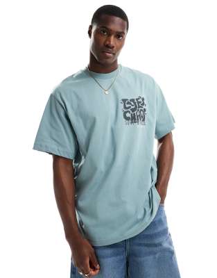 Pull&Bear wave printed t-shirt in blue