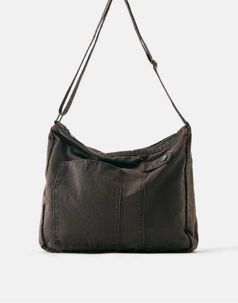 Pull&Bear Waxed canvas crossbody bag in ochre - view 1