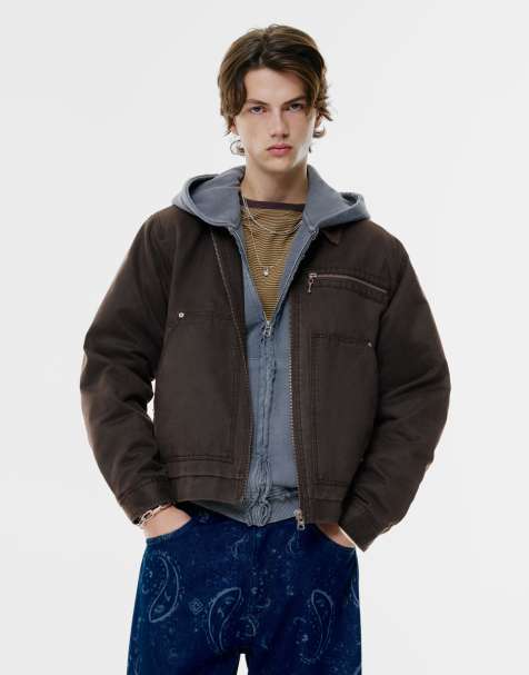 Pull&Bear Waxed corduroy collar jacket in chocolate - view 1