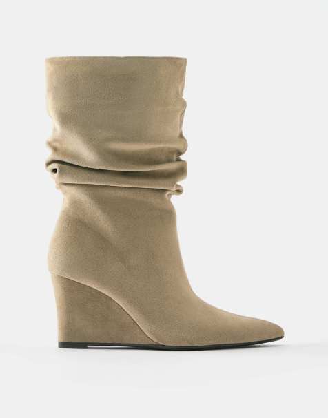 Pull&Bear Wedge ankle boots in sand - view 1