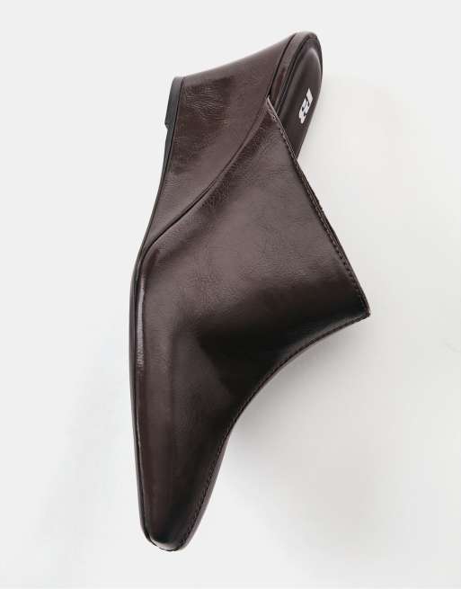 Pull&Bear Wedge heel mule shoes in brown, 5 of 5