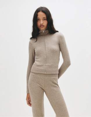 Pull & Bear - Weiche Jacke in Ocker mit Reißverschluss-Brown