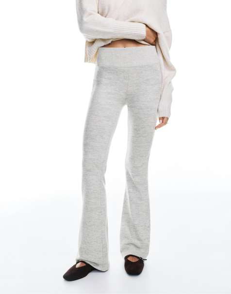 Pull&Bear – Weiche Schlaghose in Grau meliert - view 1