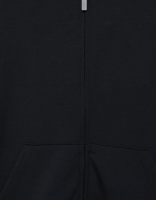 Pull&Bear weicher Kapuzenpullover mit Reißverschluss in Schwarz, 7 von 7