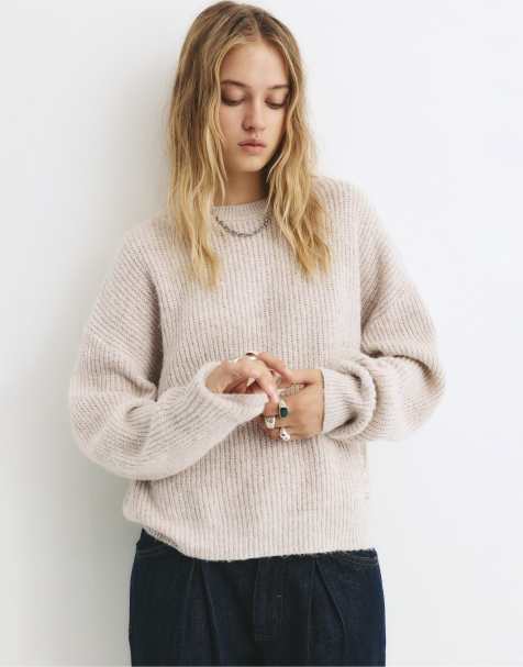 Pull&Bear – Weicher, links gestrickter Pullover in sandgelb meliert - view 1