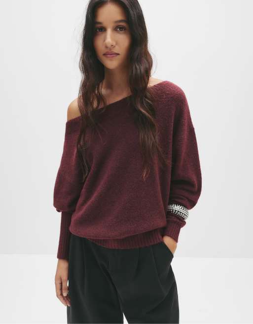 Pull&Bear – Weicher Oversize-Strickpullover in Kastanienbraun