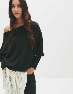 Pull & Bear - Weicher Oversize-Strickpullover in Schwarz