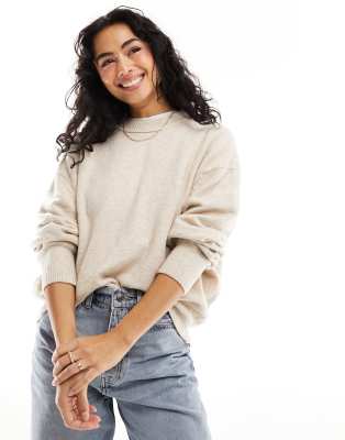 Pull & Bear - Weicher Strickpullover in Sand mit Rundhalsausschnitt-Neutral