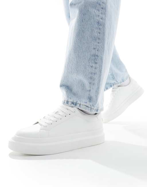 Pull&Bear – Weiße Sneaker mit dicker Sohle