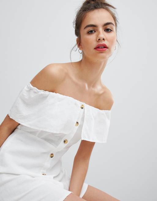 Pull&Bear – Weißes Kleid mit Knopfleiste vorn, 3 von 4