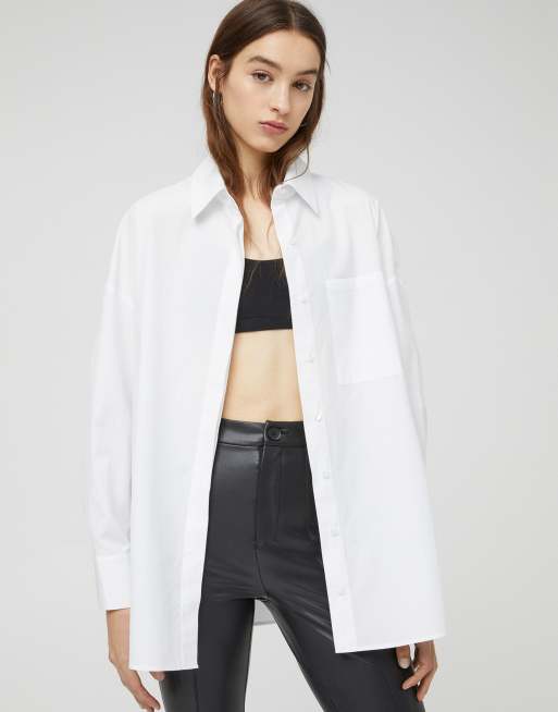 Pull&Bear – Weißes Popelinehemd