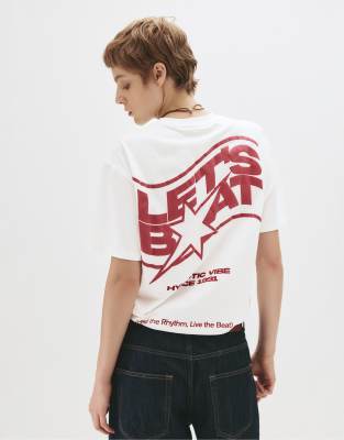 Pull & Bear - Weißes T-Shirt mit Schriftzug