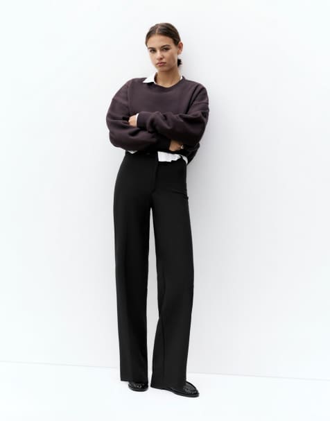 Pull&Bear weit geschnittene Anzughose in Schwarz - view 1
