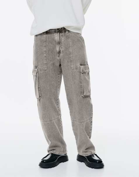 Pull&Bear – Weit geschnittene Cargo-Jeans in Dunkelgrau - view 1