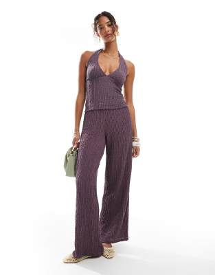 Pull & Bear - Weit geschnittene Hose mit Struktur in Lila, Kombiteil