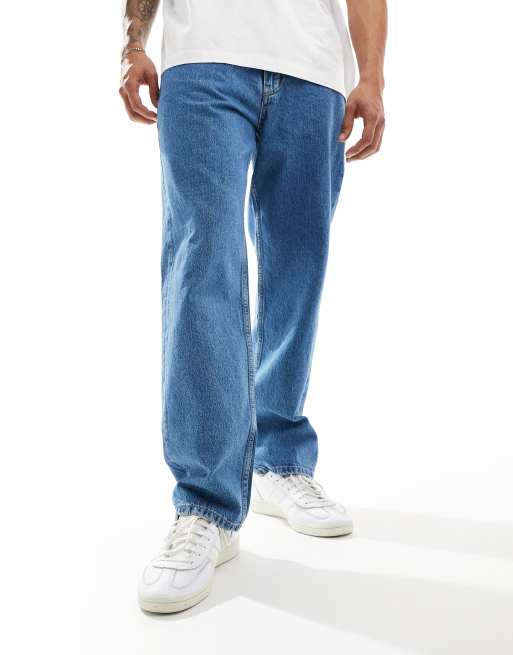 Pull&Bear – Weit geschnittene Jeans in Mittelblau