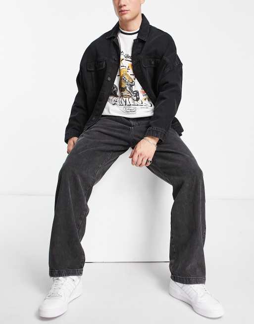 Pull&Bear – Weit geschnittene Jeans in Schwarz im Ballon-Stil