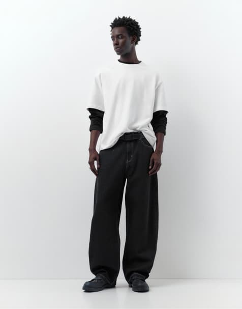 Pull&Bear – Weit geschnittene Jeans in Schwarz im Ballon-Stil - view 1
