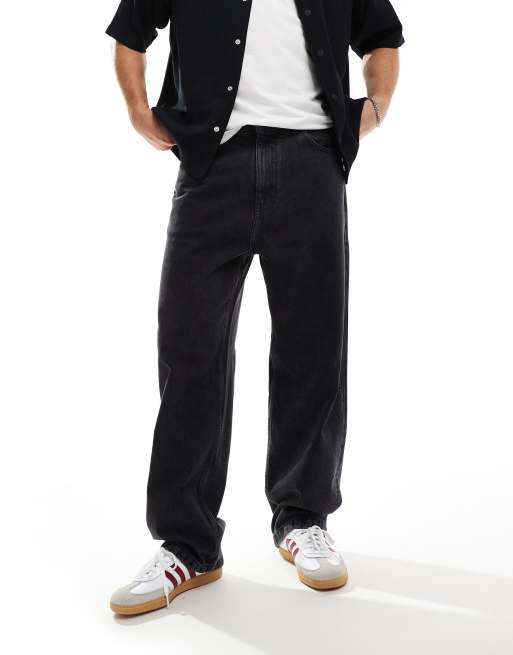 Pull&Bear – Weit geschnittene Jeans in Schwarz 