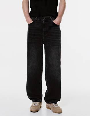 Weit geschnittene Jeans in schwarzer Waschung-Grau Grau 44