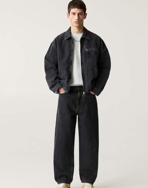 Pull&Bear – Weit geschnittene Jeans in verblichenem Schwarz - view 1