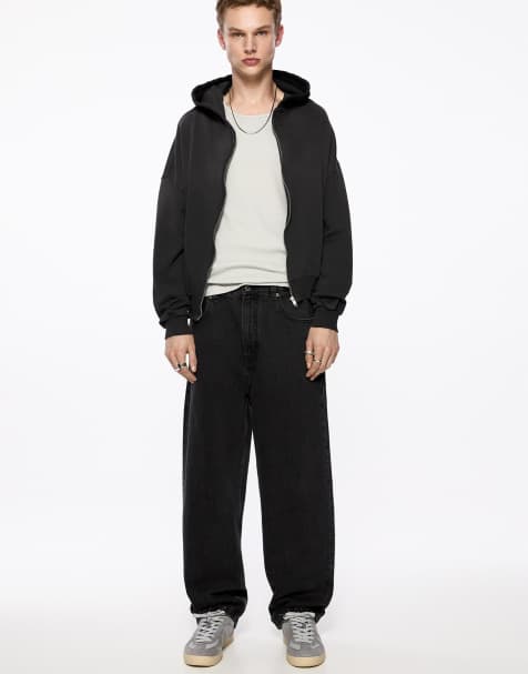 Pull&Bear – Weit geschnittene Jeans in verblichenem Schwarz - view 1
