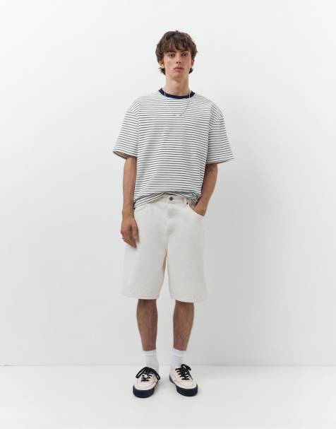 Pull&Bear – Weite Bermuda-Jeansshorts in Beige - view 1